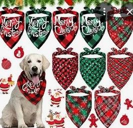 Photo 1 of 10 Pieces Christmas Dog Bandanas Triangle Scarf Pet Snowman Bandanas Adjustable Pure Cotton Soft Pets Bibs Accessories for Small, Middle Large Dogs