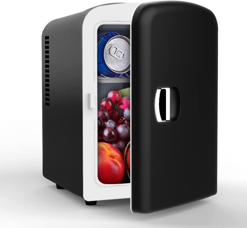 Photo 1 of PERSONAL CHILLER Portable Mini Fridge Cooler and Warmer, 4 Liter Capacity Chills Six 12 oz Cans, Snacks, and Skincare Products, A/C Operation, 100% Freon-Free
