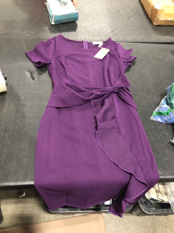 Photo 2 of AISIZE Women's 50s Vintage Ruffle Peplum Cocktail Pencil Knee Dress Small Purple