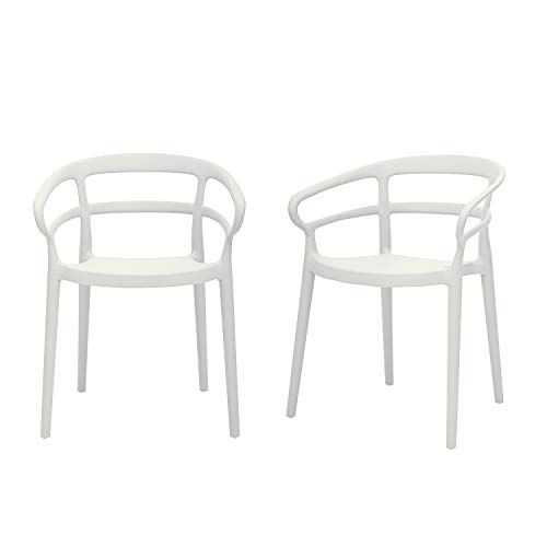 Photo 1 of Amazon Basics White, Curved Back Dining Chair-Set of 2, Premium Plastic