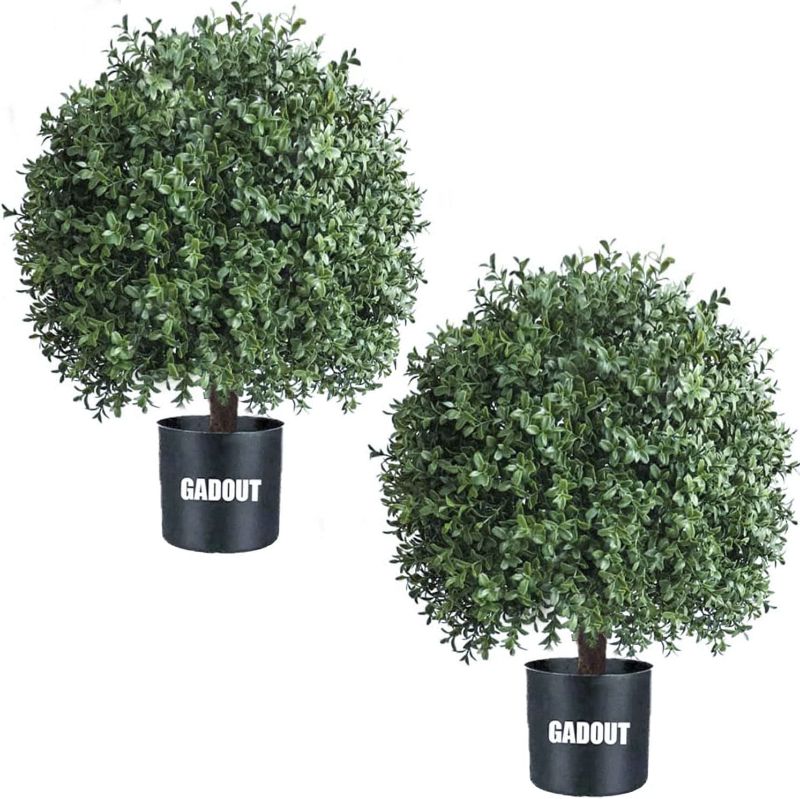 Photo 1 of ??? ??''? Outdoor Artificial Boxwood Ball Topiary Bushes Potted Plants,16 inches Wide Artificial Potted Shrubs for Indoor Outdoor Home Garden 