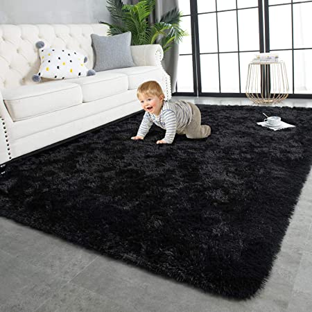 Photo 1 of TWINNIS Super Soft Shaggy Rugs Fluffy Carpets, , Indoor Modern Plush Area Rugs for Living Room Bedroom Kids Room Nursery Home Decor, Upgrade Anti-Skid Durable Rectangular Fuzzy Rug, Black
