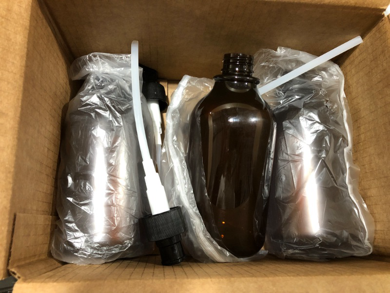 Photo 1 of  3 Pack Amber Plastic Pump Bottles,