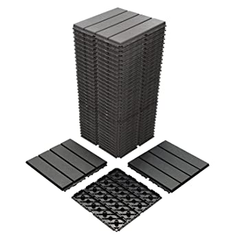 Photo 1 of 36 sq. ft Plastic Interlocking Deck Tiles,36 Pack Patio Deck Tiles,12"x12" Waterproof Outdoor Flooring All Weather Use, Patio Floor Decking Tiles for Porch Poolside Balcony Backyard,Dark Grey 