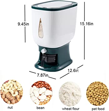 Photo 1 of 22 Lbs Rice Container Dispenser, Countertop Large Sealed Grain Container Rice Storage with Measuring Cup - Gray 