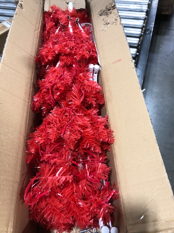 Photo 1 of 6 Feet Prelit Artificial Slim Tree Valentines Day Decor 8 Modes Thick 550 Branches 150 LED Warm Lights Plug in Metal Stand Hinged Pencil Tree Valentines Decorations Home Indoor Outdoor Holiday (Red) Red 6 feet