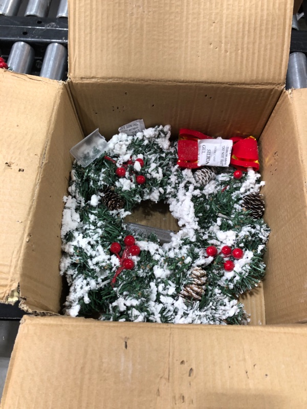 Photo 2 of 3 Pack Snow Flocked Prelit Christmas Wreaths with Lights Bows Pinecone Red Berry Battery Operated Artificial Xmas Wreath Decorations for Front Door Window Wall Cabinets Outdoor Indoor Home(13 Inch) https://a.co/d/5mpRRP2