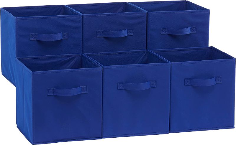 Photo 1 of Amazon Basics Collapsible Fabric Storage Cubes Organizer with Handles, 10.5"x10.5"x11", Navy Blue - Pack of 6
