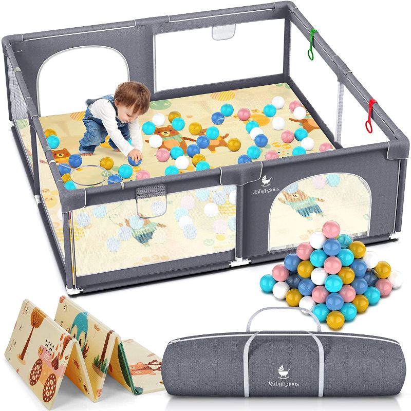 Photo 1 of Baby Playpen with Full Play Mat for Babies and Toddlers - Cozy Play Yard with Gate, Fence, Game Balls & Carry Bag - Indoor or Outdoor Play Pen - 72 x 60 Inch Play Area - Large Cuddlepen by Babylicious
