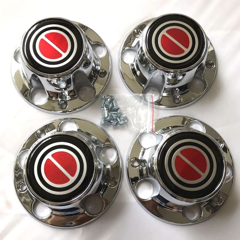 Photo 1 of 1980-1996 FORD F150 BRONCO VAN Chrome Wheel Hub Center Caps RED Center 4 PCS 