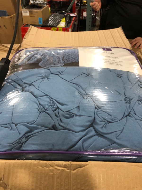 Photo 2 of Lush Decor Vintage Chic Ravello, King, Stormy Blue Stormy Blue King Pintuck Comforter Set