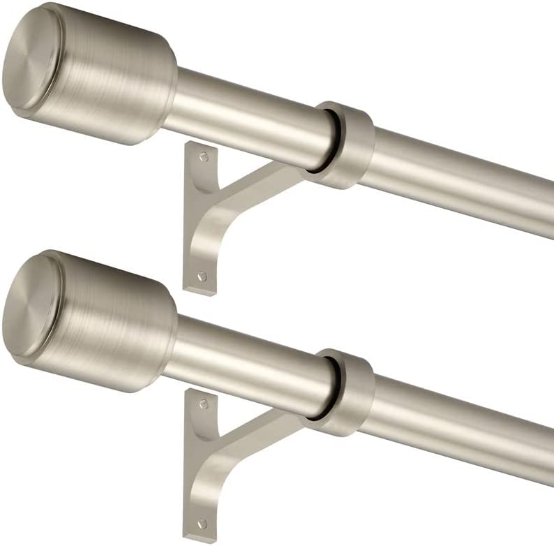 Photo 1 of 2 Pack Brushed Nickel Curtain Rods 72 to 144 Inch, Adjustable Brushed Nickel Window Curtain Rods, 1-Inch Telescoping Drapery Rods, Decorative Curtain Rods with Cap Finials