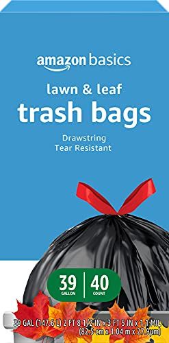 Photo 1 of Amazon Basics Lawn & Leaf Drawstring Trash Bags, 39 Gallon, 40 Count