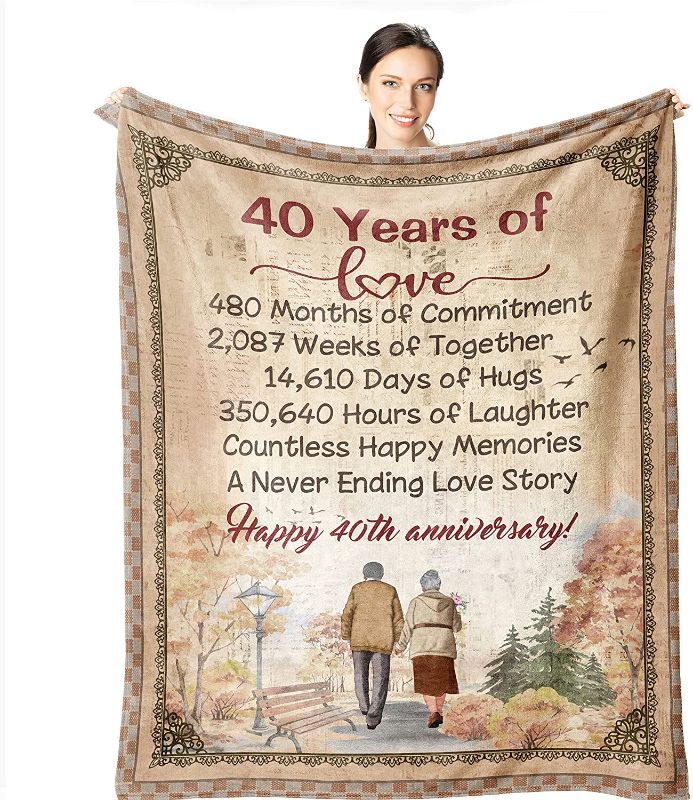 Photo 1 of 40th Anniversary Wedding Gifts for Couples - 40th Anniversary Blanket for Parents Grandparents 60"x 50" - Ruby Wedding Throw Blankets - 40 Years of Marriage Gift Ideas for Valentine's Day