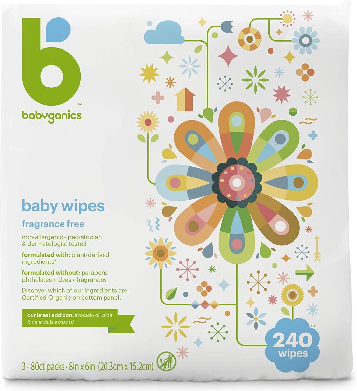 Photo 1 of Baby Wipes, Babyganics Unscented Diaper Wipes (5 Packs of 80), Non-Allergenic and formulated with Plant Derived Ingredients