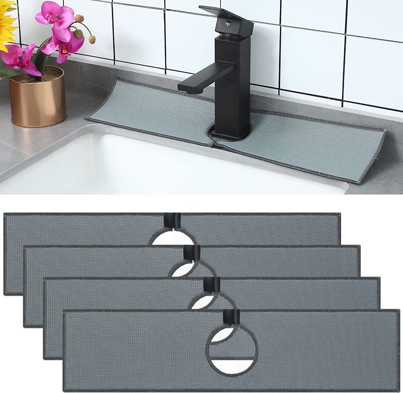 Photo 1 of 4 Packs Sink Splash Guard Behind Faucet Kitchen Faucet Absorbent Mat Reusable Microfiber Faucet Drip Catcher Water Drying Pads Behind Faucet Bathroom and RV Dish Drying Mat 