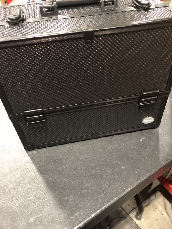 Photo 3 of Joligrace Makeup Train Case Professional Adjustable - 6 Trays Cosmetic Cases Makeup Storage Organizer Box with Lock and Compartments 14 Inch Large Black