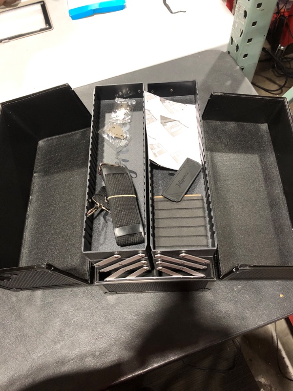 Photo 1 of Joligrace Makeup Train Case Professional Adjustable - 6 Trays Cosmetic Cases Makeup Storage Organizer Box with Lock and Compartments 14 Inch Large Black