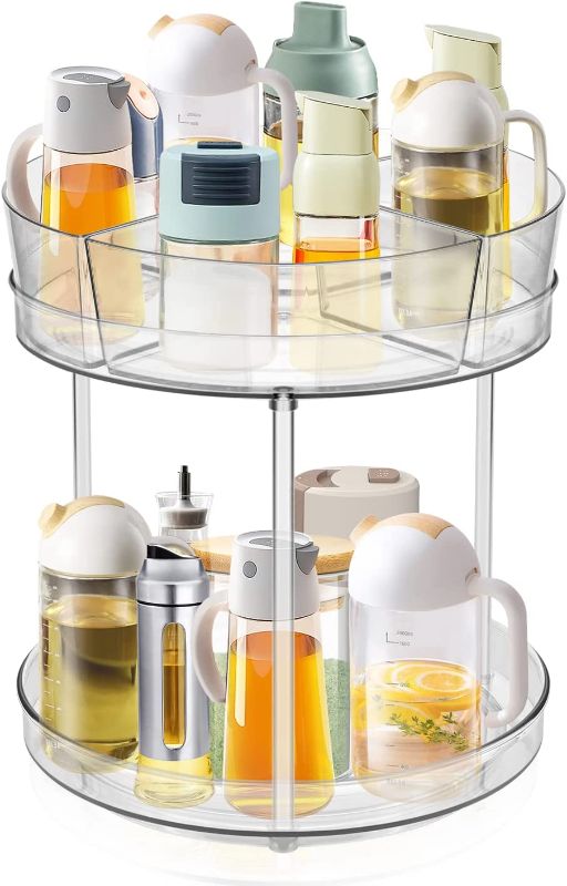 Photo 1 of aceyoon 2 Tier Lazy Susan Spice Rack with 4 Removable Bins?9.25'' Clear Turntable Storage Organizer 360° Rotating Acrylic Cabinet Organizer for Kitchen Pantry Bathroom Makeup Organizing Container