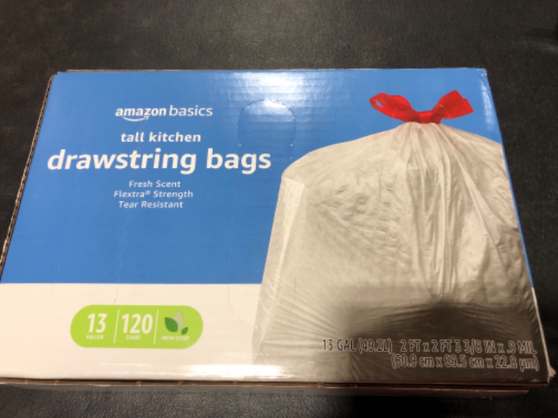 Photo 2 of Amazon Basics Flextra Tall Kitchen Drawstring Trash Bags, Fresh Scent, 13 Gallon, 120 Count