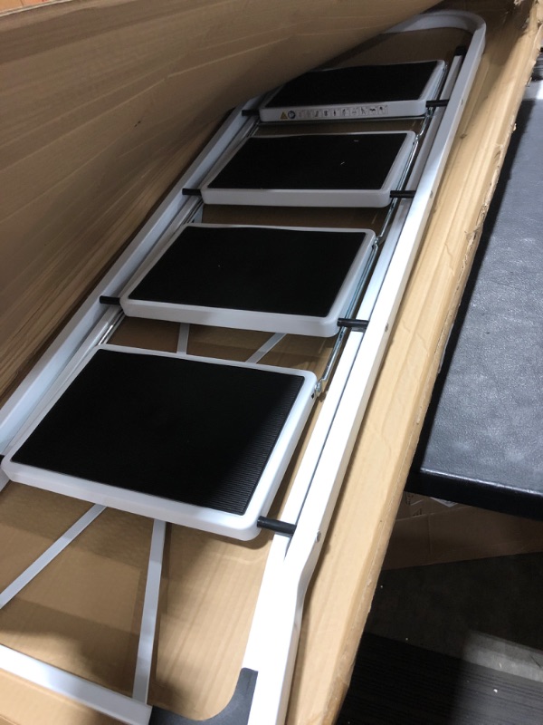 Photo 1 of TOOLF 4 Step Ladder, Folding Step Stool with Handgrip, Metal Ladder with Anti-Slip Rubber Feet and Wide Pedal, Portable Step Ladder White and Black 4-Feet Classic-4 STEP