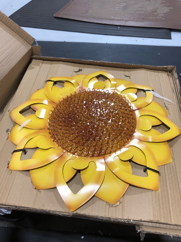 Photo 2 of 22" Extra Large Metal Sunflower Wall Decor - Bright Yellow Outdoor Wall Decor, Eyecatching Outdoor Farmhouse Decor Or Indoor Metal Wall Art.