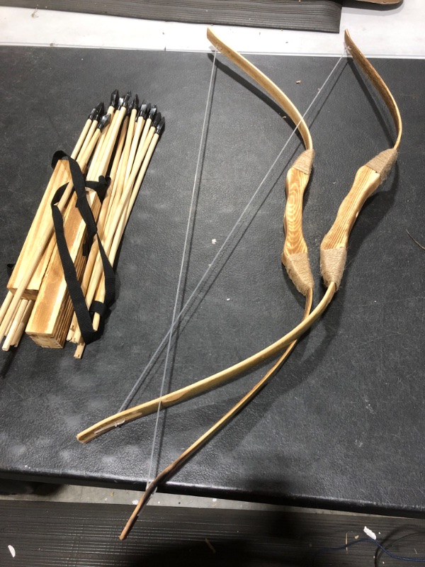 Photo 2 of Adventure Awaits - 2-Pack Handmade Wooden Bow and Arrow Set - 20 Wood Arrows and 2 Quivers - for Outdoor Play