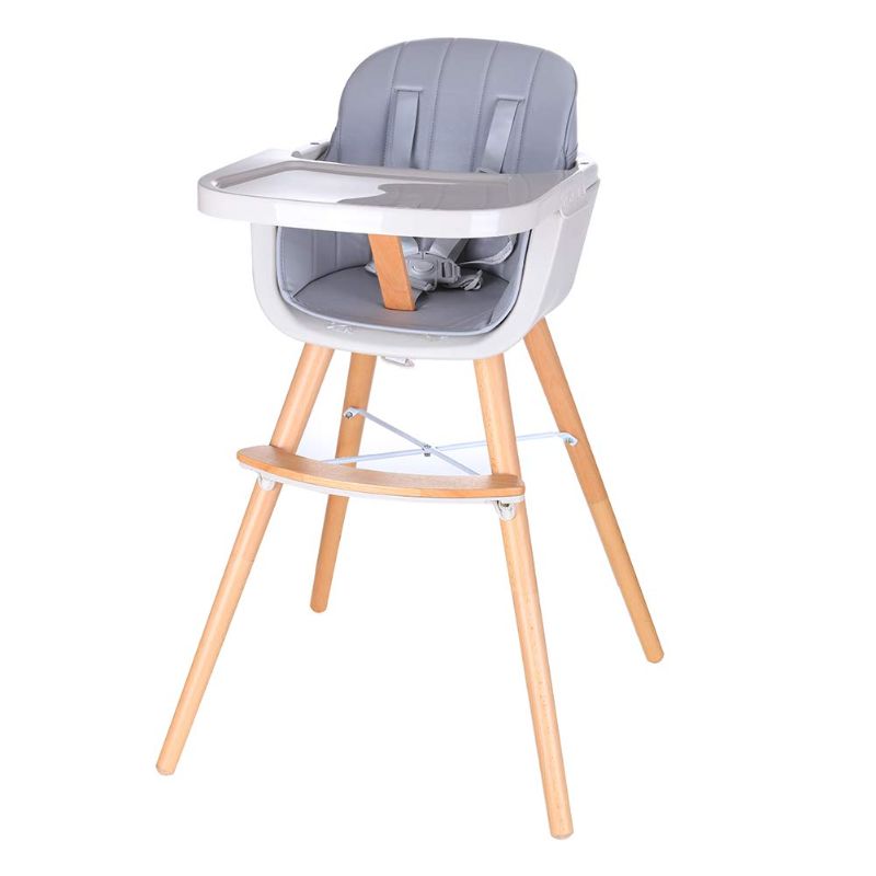 Photo 1 of Baby High Chair, Perfect 3 in 1 Convertible Wooden High Chair with Cushion, Removable Tray, and Adjustable Legs for Baby & Toddler (Beige)