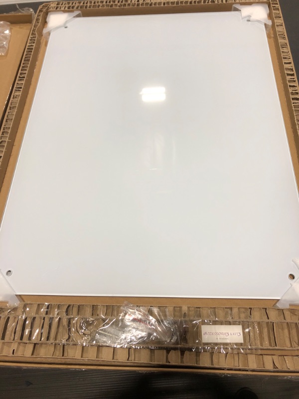 Photo 2 of Glass Magnetic Dry Erase Board, 24''x18'' Large White Glass Board Hanging Mount Frameless Whiteboard with 1 Pen Tray - for Home Office School Normal White 24 x 18 Inches