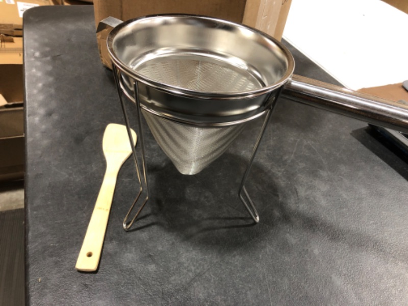 Photo 1 of Anchy Chinois Kitchen Sieve 20 cm Large with Extra Fine Durable Stainless Steel Mesh Sieve Large Lace Strainer Set with Spatula and Stand