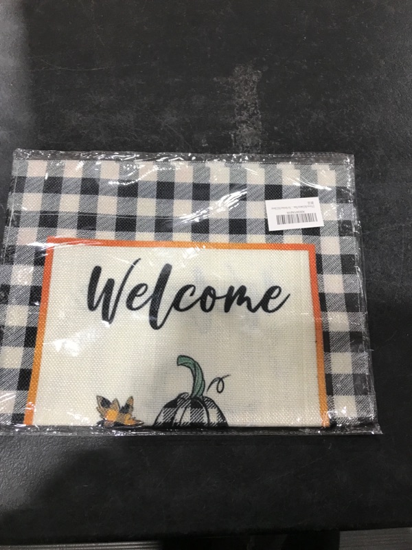 Photo 2 of 2 Pack Halloween Welcome Fall Garden Flags 12x18 Double Sided, Vertical Burlap Plaid Pumpkin Fall Thanksgiving Garden Flag, Trick or Treat Garden Flag for Home Garden Yard Outdoor Halloween Decor 