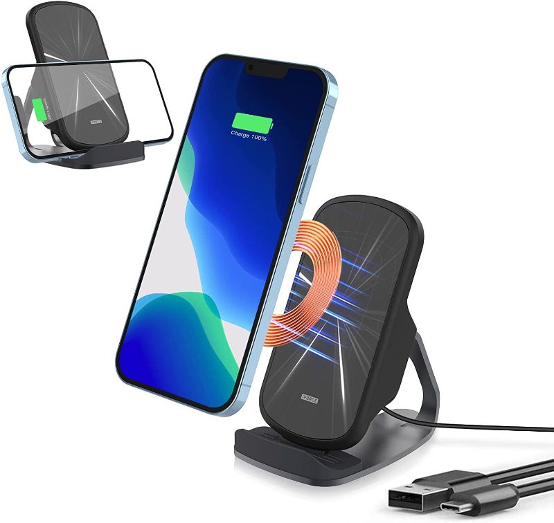 Photo 1 of GVAVIY Wireless Charging Stand, 15W Qi Certified Smart Auto-Align Fast Wireless Charging Dock, Compatible with iPhone 13/12 Pro/XR/XS/8 Plus, Samsung Galaxy Z Flip3/S21/S20/Note 20/10, Google LGetc… 