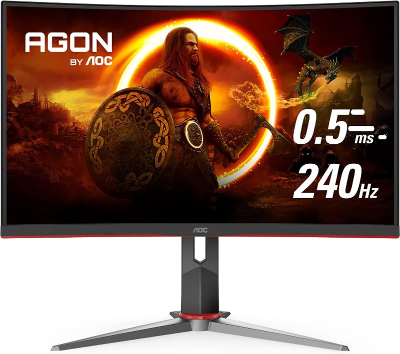 Photo 1 of AOC C27G2Z 27" Curved Frameless Ultra-Fast Gaming Monitor, FHD 1080p, 0.5ms 240Hz, FreeSync, HDMI/DP/VGA, Height Adjustable, Black, 27" FHD Curved