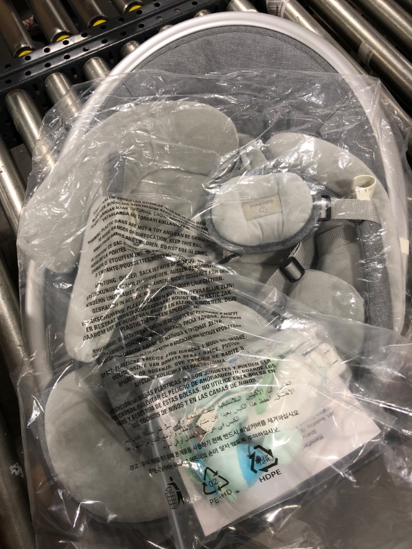 Photo 1 of Baby Swing, Baby Swing for Infant, 5 - Swinging Speed, Two Attached Toys, Bluetooth Enabled and Remote Control, Grey and Blue