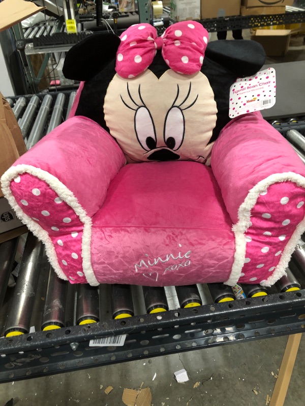 Photo 2 of Disney Minnie Mouse Kids Figural Bean Bag Chair with Sherpa Trimming, Multi-Color