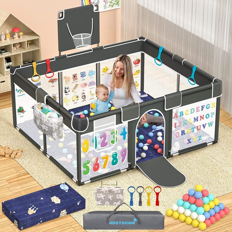 Photo 1 of Baby Playpen with Play Mat, 71x51? Extra Large Playpen with Gate, Indoor & Outdoor Baby Fence, Anti-Fall Play Yard for Babies ?and Toddlers, Kids, Children's
