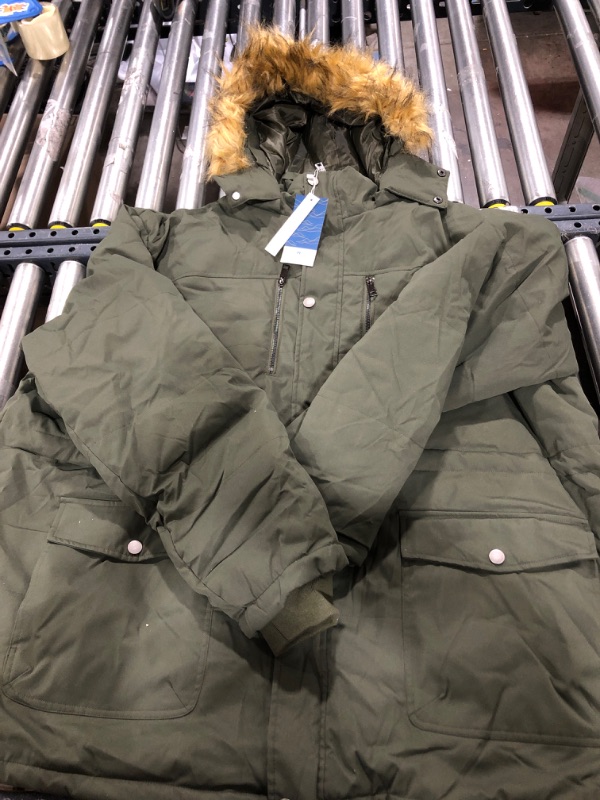 Photo 2 of SIZE 5X CREATMO US Men's Big and Tall Winter Coat Waterprpoof Long Puffer Jacket Thicken Parka with Removable Fur Hooded 5X Army Green