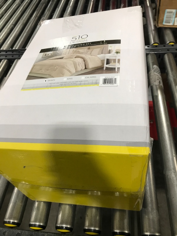 Photo 1 of 510 DESIGN Luxe Quilted Comforter Set Modern Transitional Design, All Season Down Alternative Warm Bedding Matching Shams, Bedskirt, Decorative Pillow, Queen, Ramsey Damask Neutral Ramsey Damask Neutral Queen