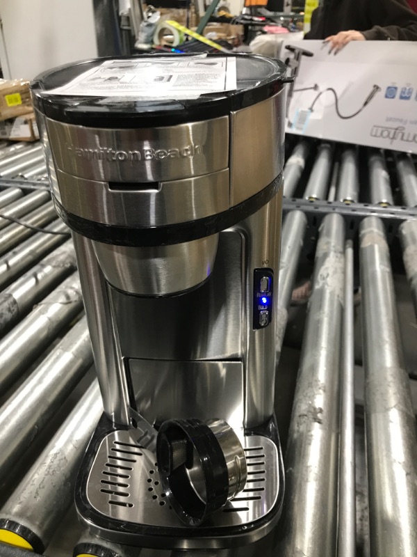 Photo 1 of Hamilton Beach The Scoop Single Serve Coffee Maker & Fast Grounds Brewer, Brews in Minutes, 8-14oz. Cups, Stainless Steel The Scoop Brewer