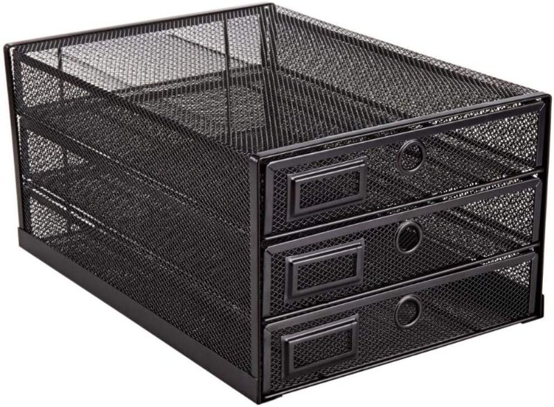 Photo 1 of Annova Desk Organizer Wire Mesh 3 Tier Sliding Drawers Paper Sorter/Multifunctional/Premium Solid Construction for Letters, Documents, Mail, Files, Paper, Kids' Art Supplies - Black
