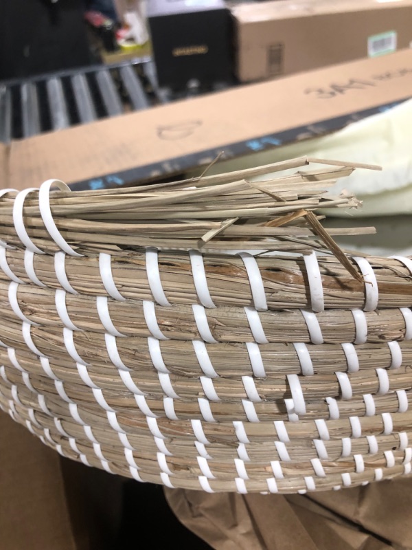 Photo 4 of Baby Changing Basket - with Thick Pad & 3 Waterproof Bamboo Jacquard Covers. Organic Seagrass Moses Basket for Babies - CPSC Compliant, Premium Changing Table Topper - Unique Boho Baby Decor Natural / White