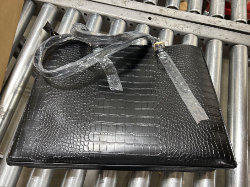 Photo 2 of Laptop Bag for Women 15.6 inch Laptop Tote Bag Leather Classy Computer Briefcase for Work Waterproof Handbag Professional Shoulder Bag Women Business Office Bag Purse 2pcs Set (Dark Black)