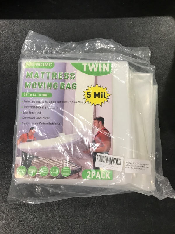 Photo 2 of 5 Mil Mattress Bag for Moving, 2 Pack Mattress Storage Bag - Extra Thick Mattress Protector Twin Size, Heavy Duty Plastic Bag for Moving Mattress with Highly Tear and Puncture Resistance (2, Twin)
