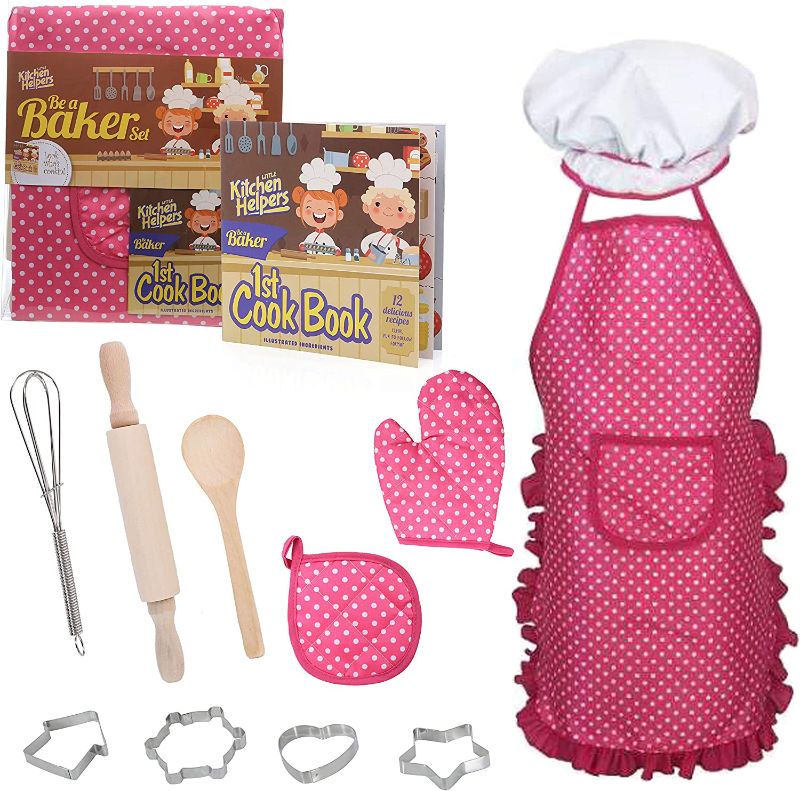 Photo 1 of Beverly Hills Complete Kids Cooking and Baking Set - 12 Piece Dress Up Chef Costume Role Play Set with Apron, Mitt and Kitchen Utensils for Play Food
