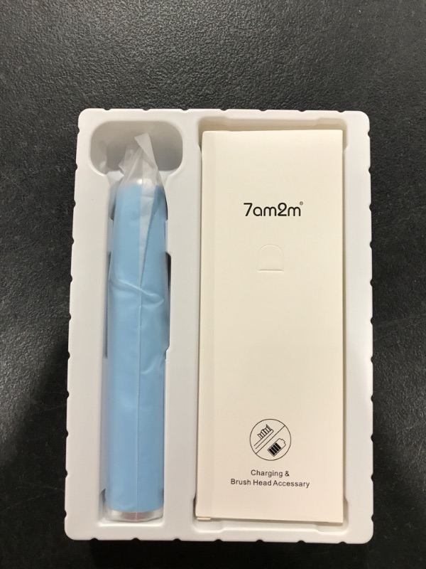 Photo 2 of 7AM2M Sonic Electric Toothbrush with 6 Brush Heads for Adults and Kids, One Charge for 90 Days,Wireless Fast Charge, 5 Modes with 2 Minutes Built in Smart Timer, Electric Toothbrushes(Light Blue)