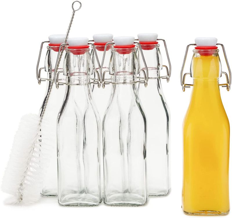 Photo 1 of 6 Pack 8 oz Swing Top Glass Bottles with Stoppers and 1 Cleaning Brush for Homemade Kombucha, Vanilla Extract, Infused Oil, Vinegar, Tea
