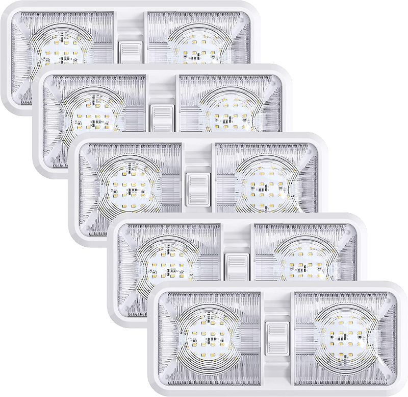 Photo 1 of 5 Pack Leisure LED RV LED Ceiling Double Dome Light Fixture ON/Off Switch Interior Lighting for Car/RV/Trailer/Camper/Boat DC 11-18V Natural White 4000-4500K 48X2835SMD (Natural White 4000-4500K, 5)
