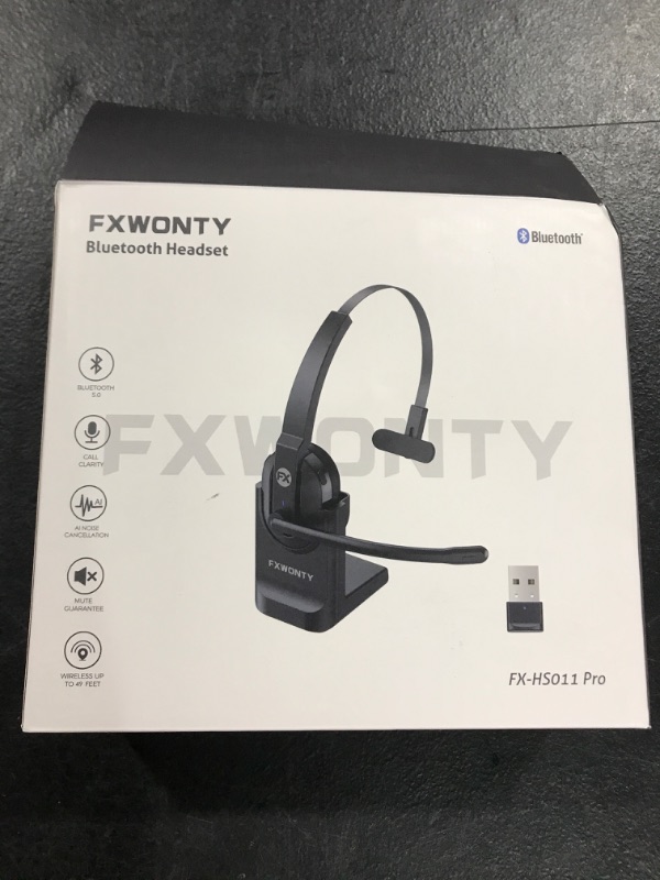 Photo 3 of FXWONTY Wireless Headset, Bluetooth Headset with AI Noise Cancelling Microphone & Charging Base, 50Hrs Bluetooth 5.0 Headphones with USB for PC/Remote Work/Call Center/Online Class/Trucker/Zoom/Skype FX-HS011 Pro