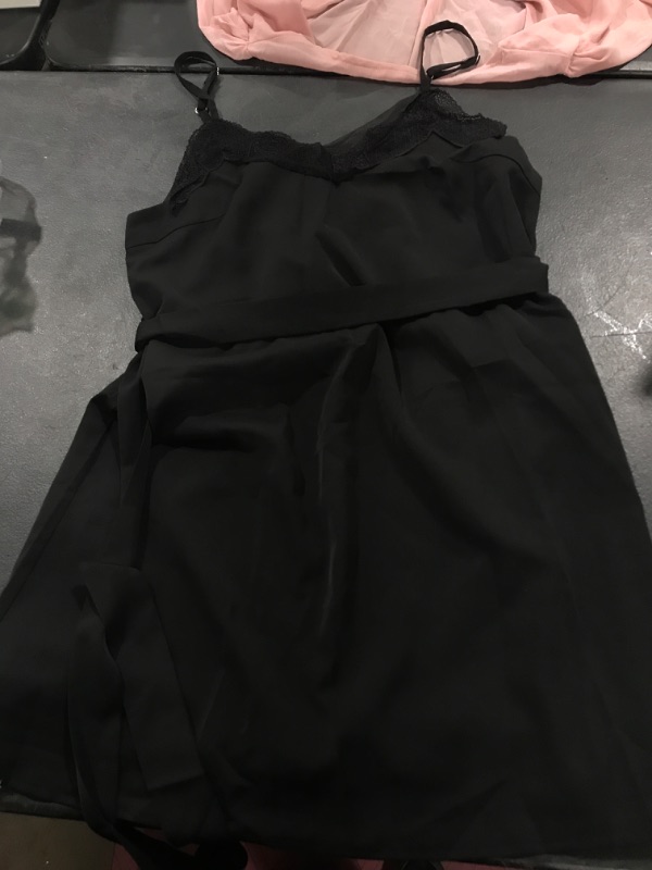 Photo 2 of AlvaQ Women Summer Spaghetti Strap Button Down V Neck Sleeveless Casual Mini Dress V Lace Black Small
