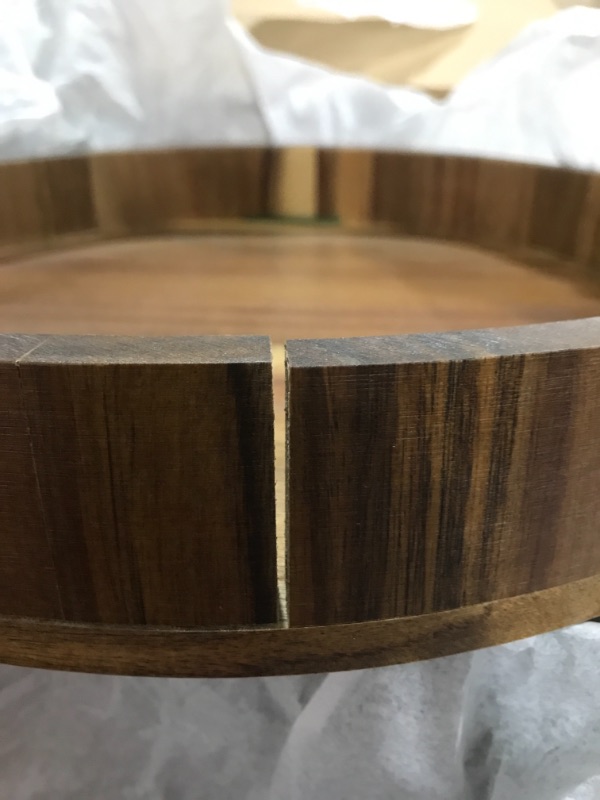 Photo 4 of 14" Wooden Tray, Natural Acacia Wood, Lazy Susan Rotating Mechanism Base Serving Tray Round, Carved Handles & Rimmed Edge Rustic Centerpiece Display